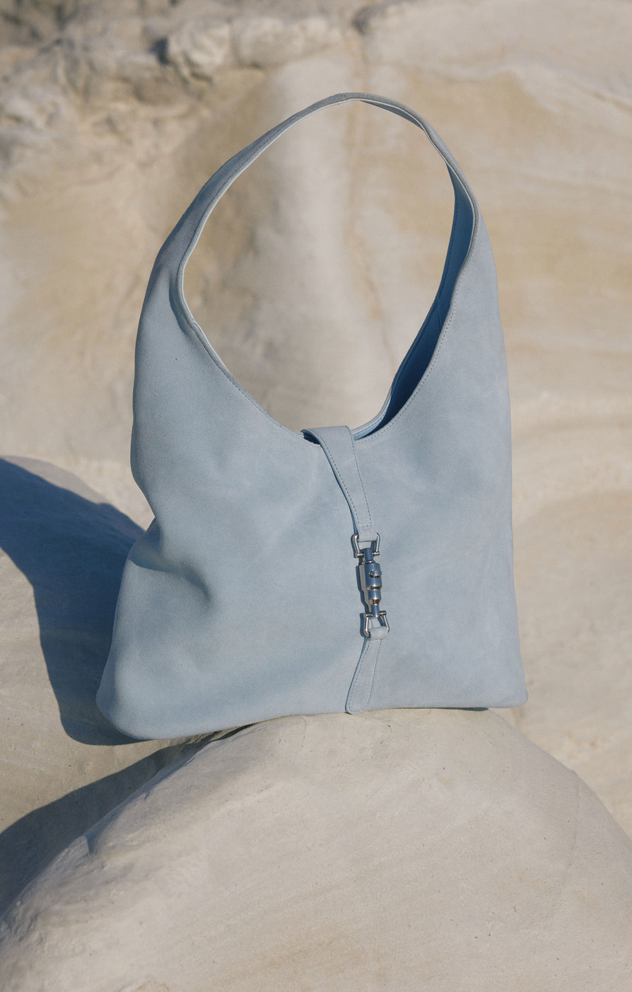 THE PIPER POWDER BLUE SUEDE BAG