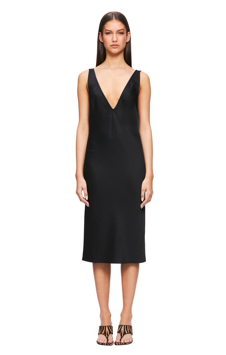 THE SAMMY BLACK SLIP DRESS | model