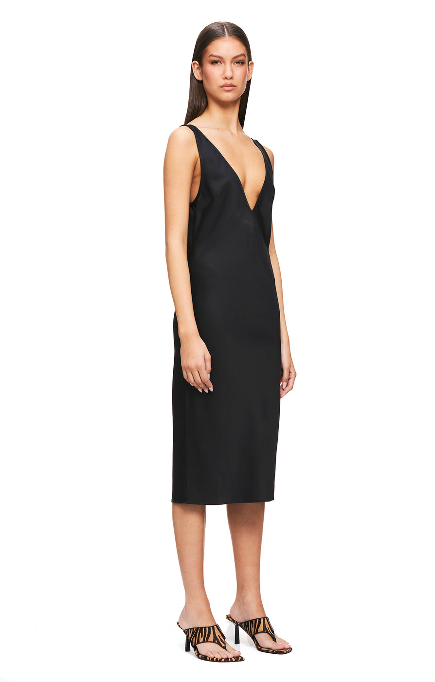 THE SAMMY BLACK SLIP DRESS | model