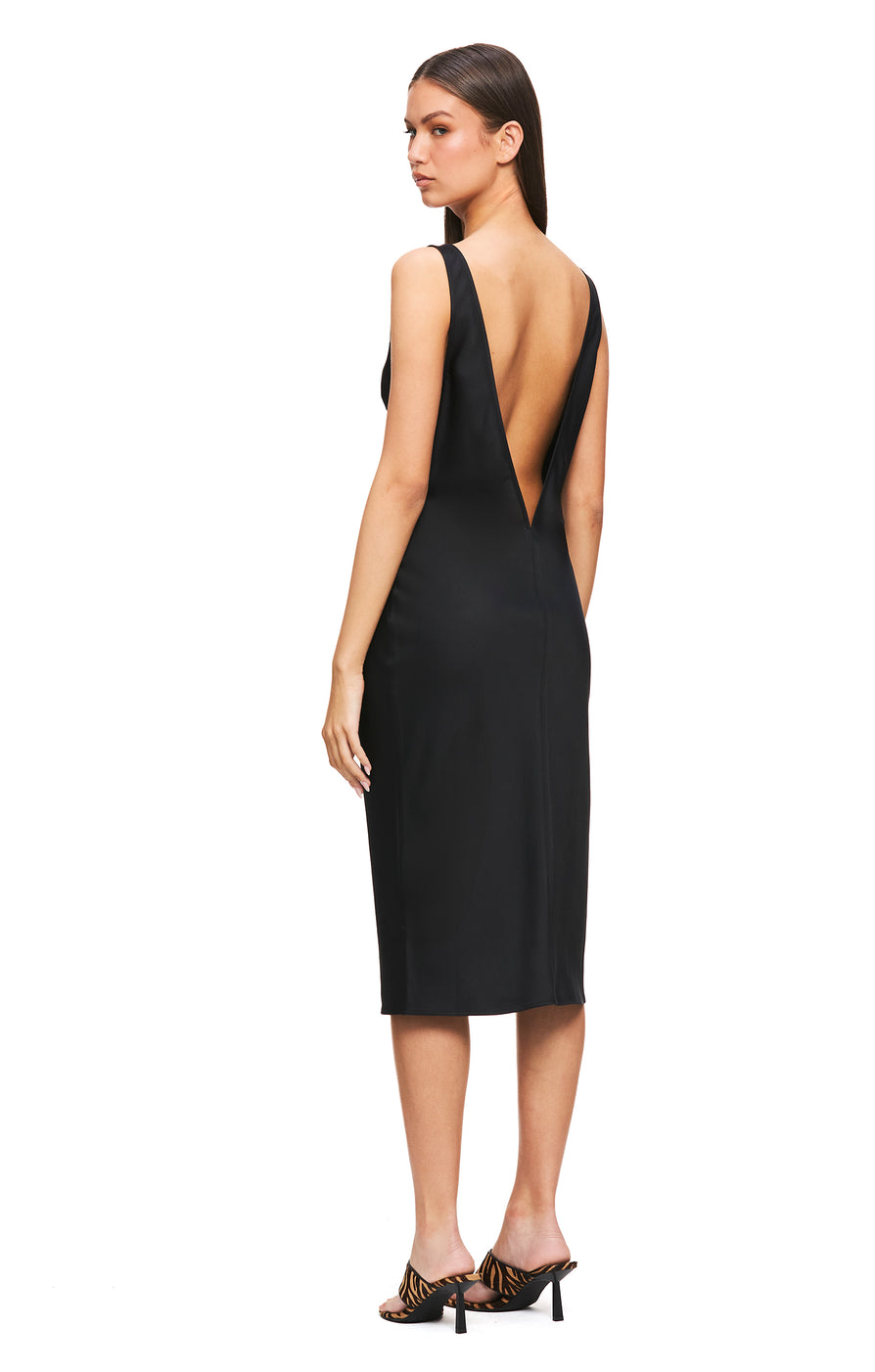 THE SAMMY BLACK SLIP DRESS | model