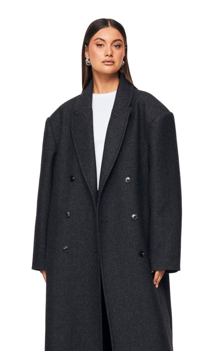 THE BOSTON OVERSIZED GREY COAT | model