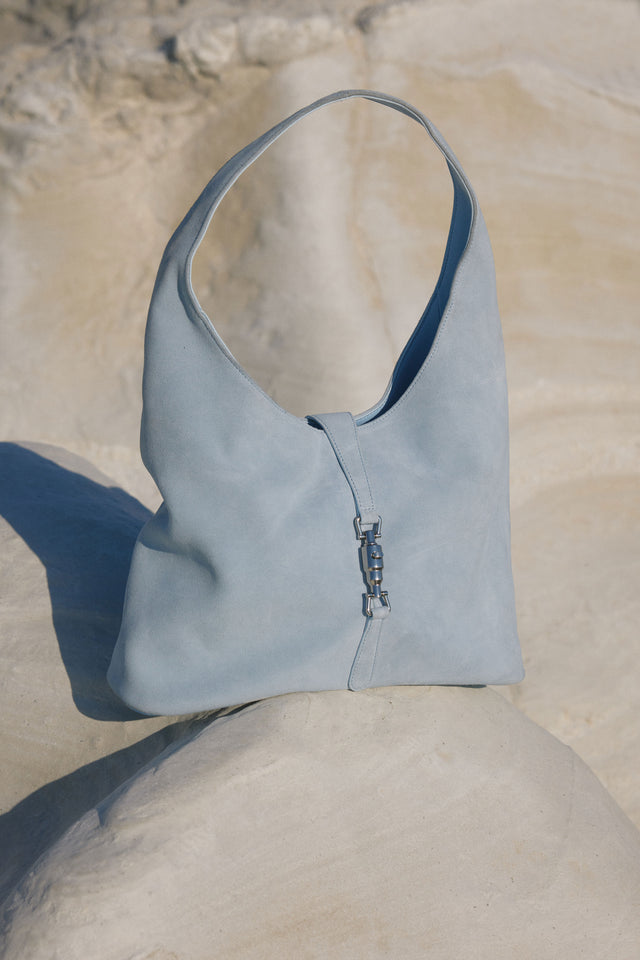 THE PIPER POWDER BLUE SUEDE BAG