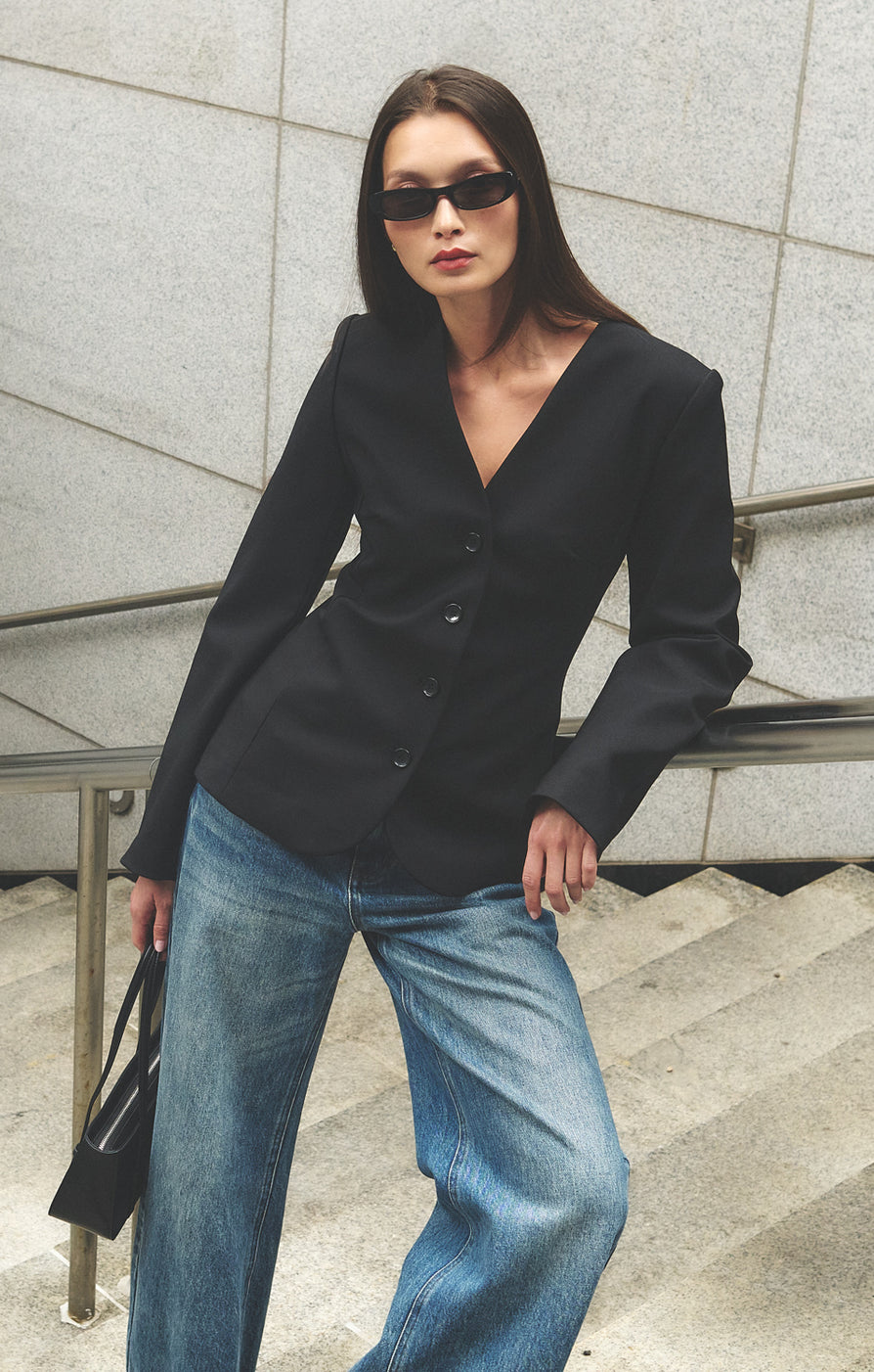 THE CELINE COLLARLESS BLACK BLAZER | CAMPAIGN