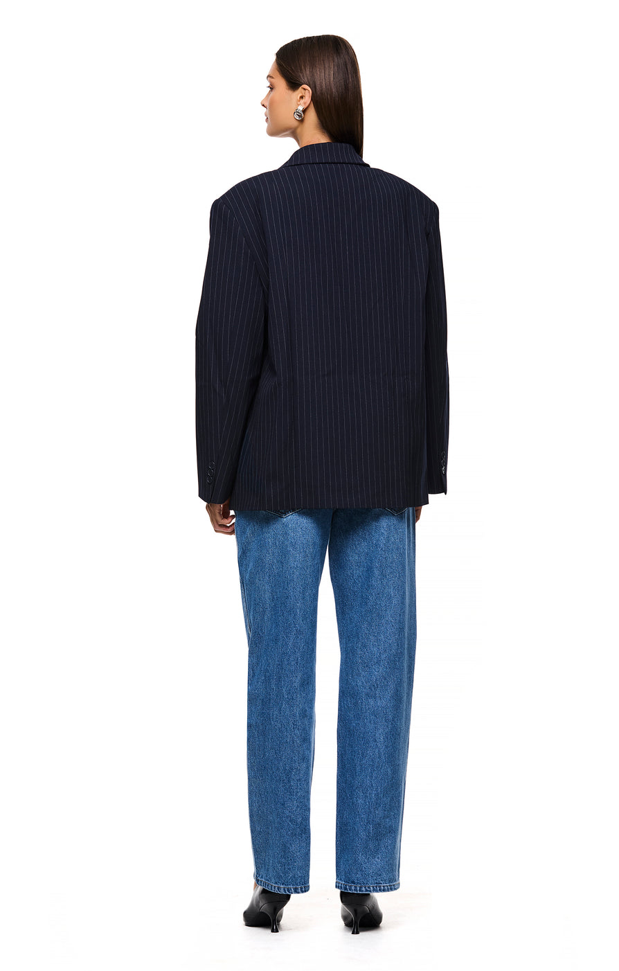 THE ISLA NAVY PINSTRIPE BLAZER | model