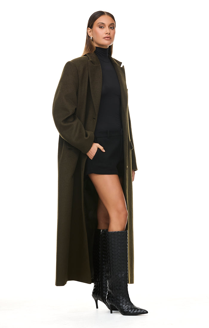 THE ISLA DEEP OLIVE COAT| model