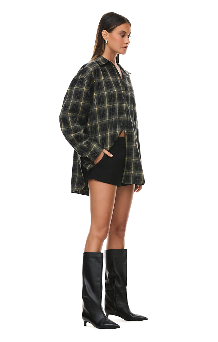 THE PAX OLIVE PLAID SHIRT | model