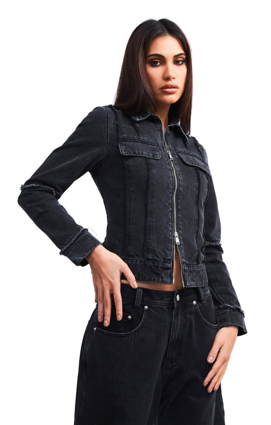 THE KINSEY JACKET BLACK DENIM | model