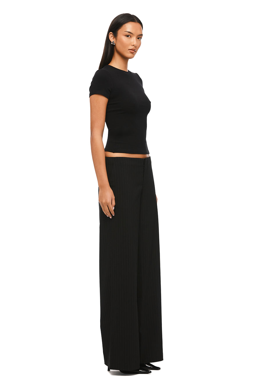 THE HARPER BLACK PINSTRIPE PANT | MODEL