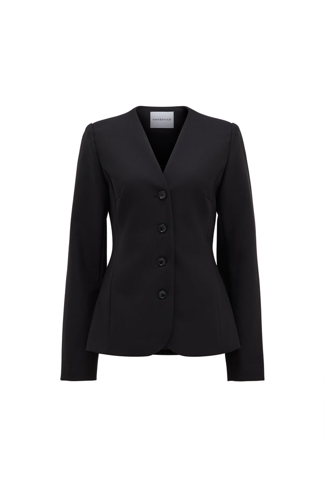 THE CELINE BLACK COLLARLESS BLAZER 