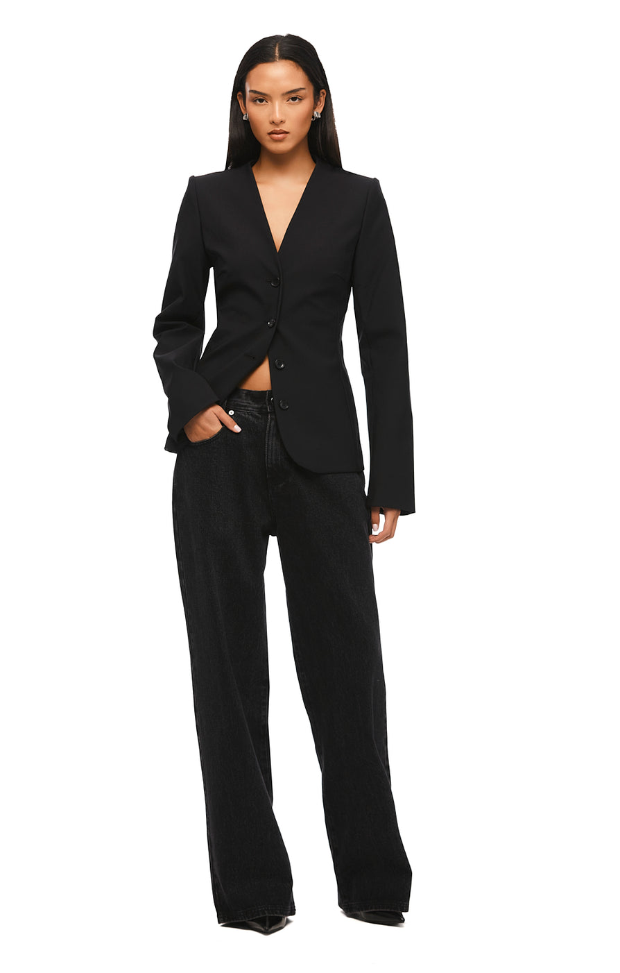 THE CELINE COLLARLESS BLAZER | model