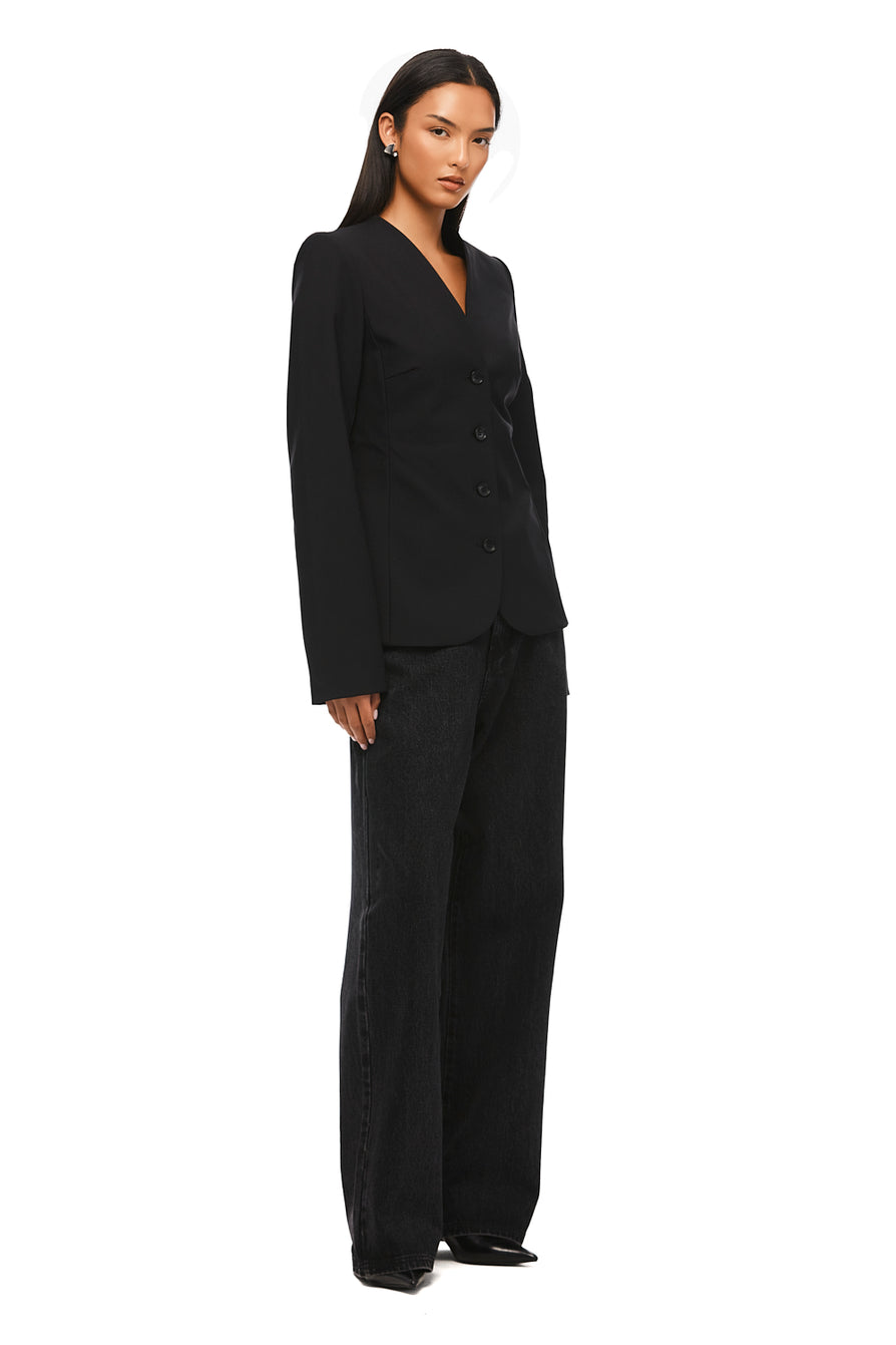 THE CELINE COLLARLESS BLAZER | model