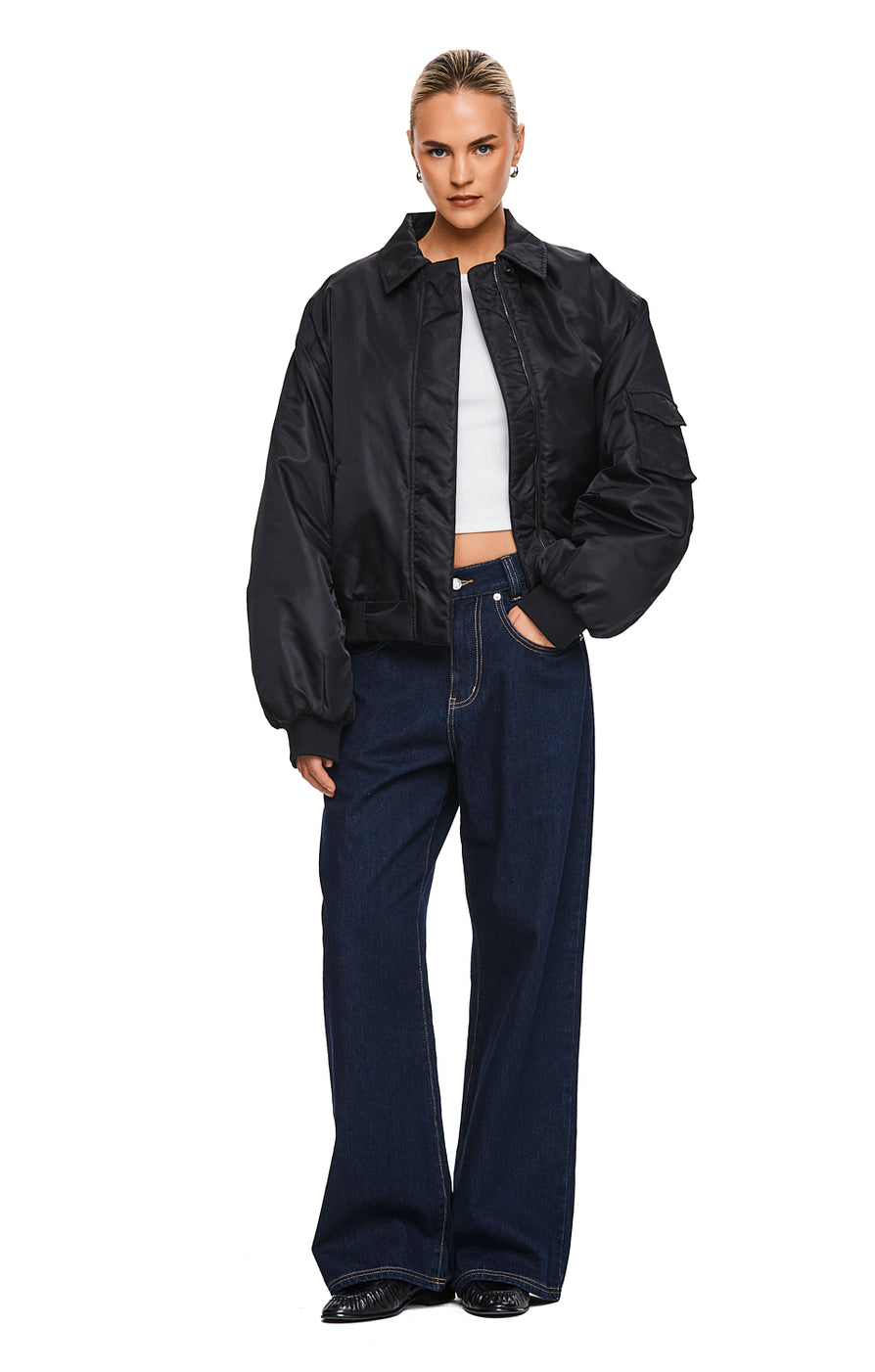 THE DAMON BLACK BOMBER JACKET | MODEL