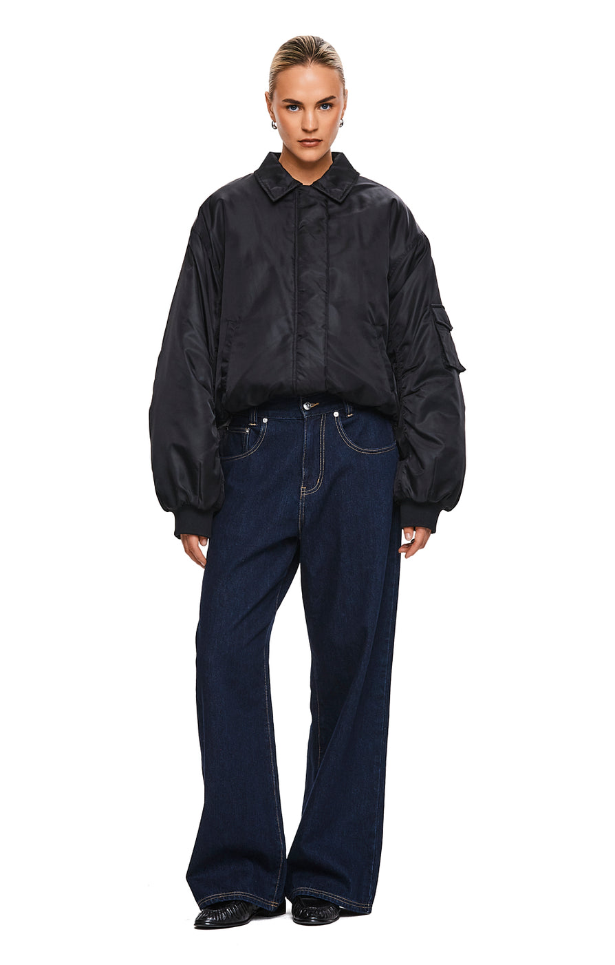 THE DAMON BLACK BOMBER JACKET | MODEL