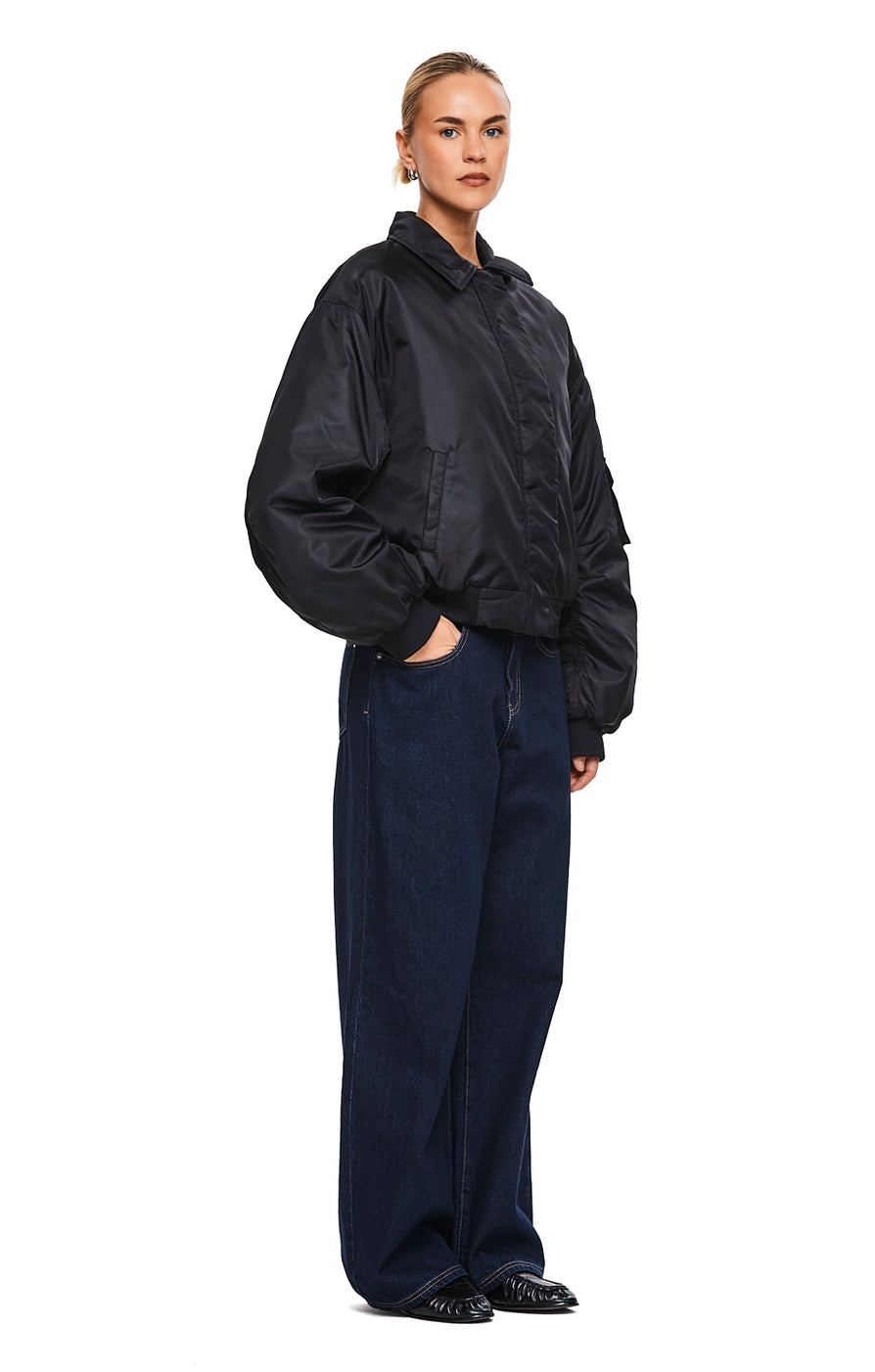 THE DAMON BLACK BOMBER JACKET | MODEL