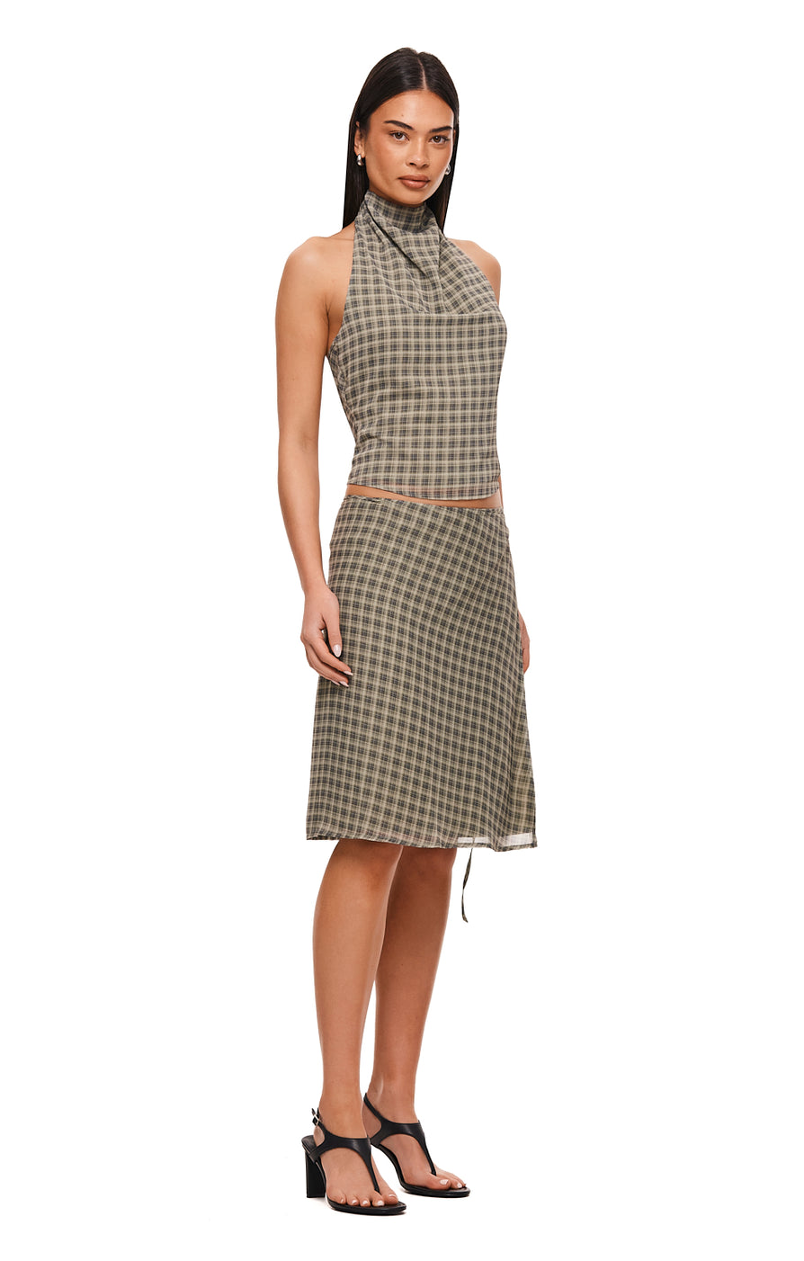 THE TALULAH CHECK MIDI SKIRT | MODEL