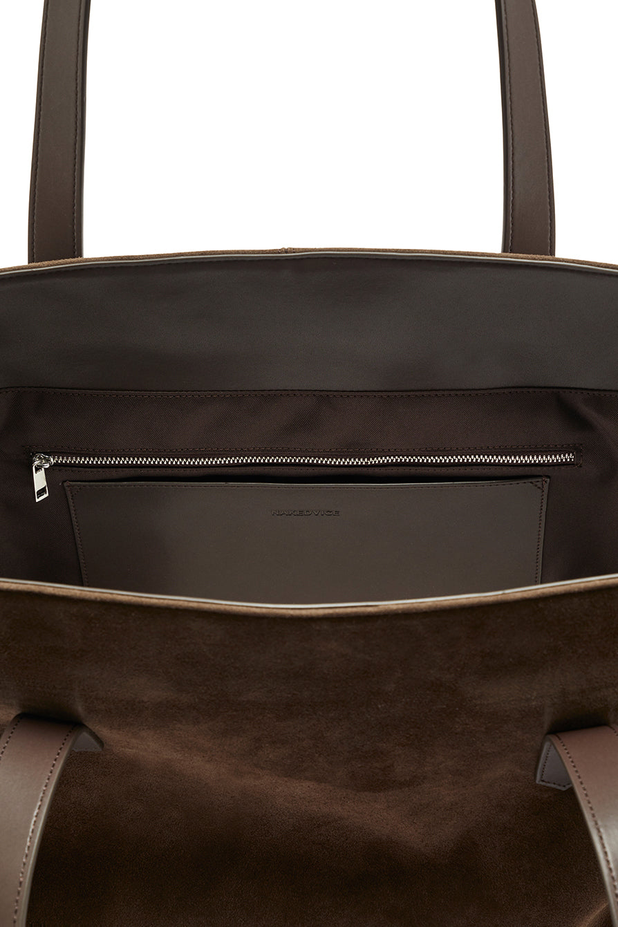 THE POPPY COFFEE SUEDE TOTE | GHOST