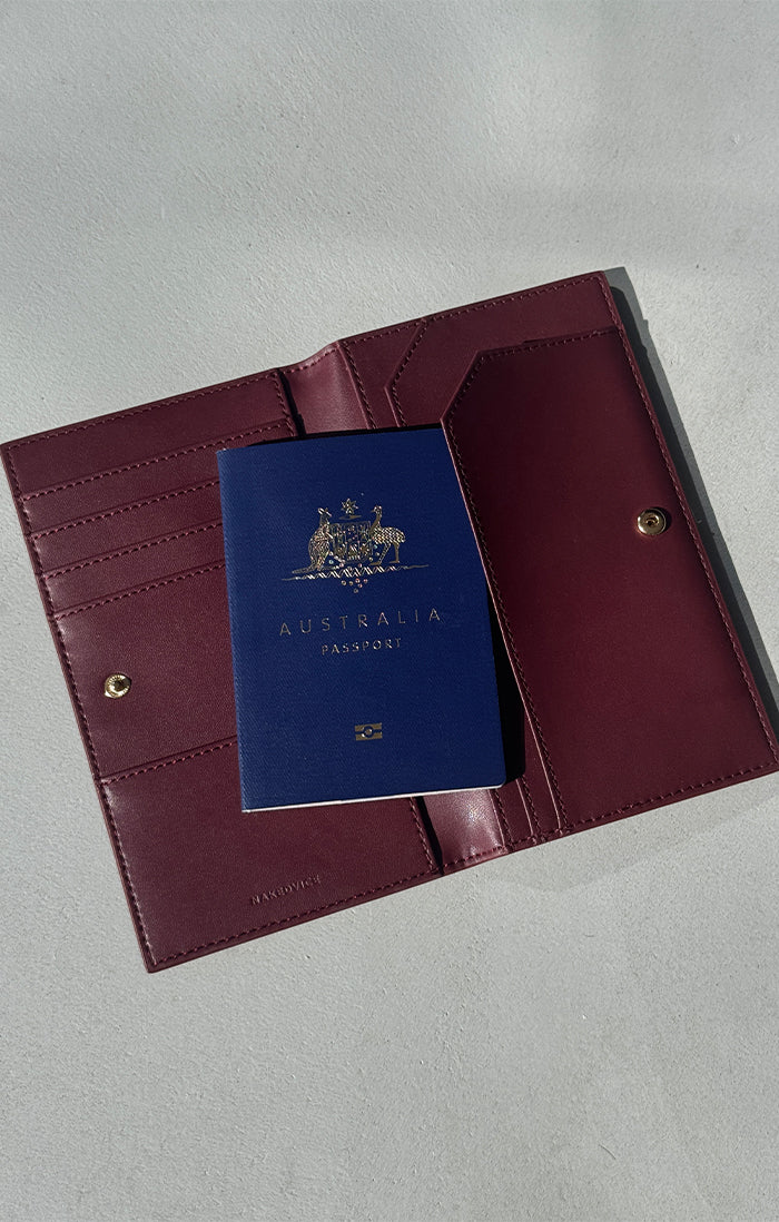 THE SALERNO BURGUNDY PASSPORT WALLET | lifestyle